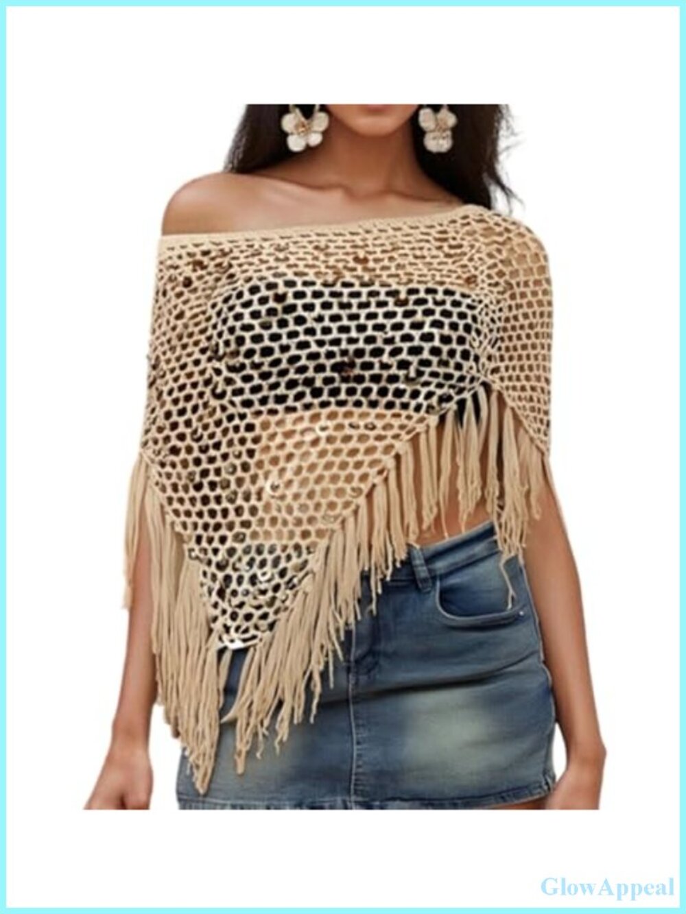 Sheer Knit Poncho Shrug Batwing Sleeve Cover Up Bolero Tassel Y2K
